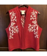 Coldwater Creek 100% Wool Red &amp; White Snowflake Zip Embroidered Sweater ... - $21.78