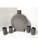 Vtg 5 pc Set Tiki Aztec Mayan Design Decanter w/ 4 Shot Glasses Gray Cer... - $151.36 CAD