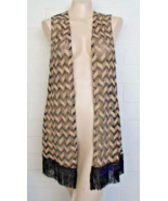 New NWT Chico's Collection 1 Medium Black Metallic Gold Fringed Hem Long Vest - $22.77