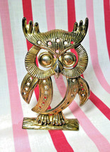 Darling Vintage MoD Figural Owl Earring Holder Stand Gold Silver Plate Hong Kong - £5.47 GBP