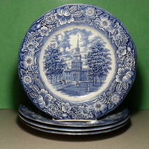 Liberty Blue dinner plate Set of 4 ironstone 10&quot; diameter Independence Hall UK - £38.11 GBP