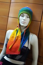 Merino Wool B EAN Ie Hat Scarf Set Rainbow Cotton Lined Hat Winter Set Women Gift - £60.33 GBP