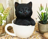 Lifelike Adorable Black Kitten Cat in White Tea Cup Pet Pal Figurine 5.7... - $29.99
