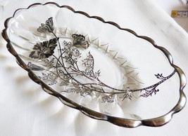 VTG STERLING SILVER CITY ON CLEAR CRYSTAL FLANDERS FLOWERS OVAL BOWL PLA... - $27.72