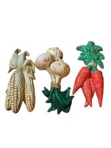 3 Vtg Hand Painted Ceramic Vegetables Wall Hanging Decor  Corn Carrots Onions - £18.49 GBP