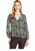 Joie Padma Brushstrokes B/W Animal Print Silk Long Sleeve Top Blouse Sz M - £31.28 GBP