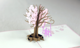 Romantic 3D Pop-Up Card: Valentine&#39;s Day Love, Couple on Cherry Blossom Swing - £4.70 GBP