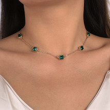 Green Crystal &amp; 18K Gold-Plated Princess-Cut Station Necklace - £11.18 GBP
