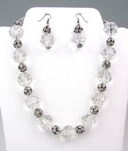 Bejeweled Clear Lucite Crystals Rhinestone Balls Necklace Earrings Set - £10.15 GBP