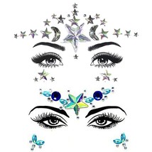 Stars Moon Face Gems Jewels Stick on Face Makeup Eyes Gems Crystal Rhine... - £17.76 GBP