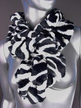CHIC Black White Zebra Pattern Faux Fur Ruffles Elastic Wrap Scarf SM - £11.74 GBP