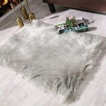 Carvapet Fluffy Shaggy Soft Faux Sheepskin Fur Area Rug, Grey, 2ft X 3ft - $24.00