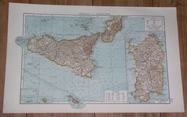 1907 Antique Map Of Sicily Lampedusa Pantelleria Sardinia Sardegna Italy Malta - £15.94 GBP