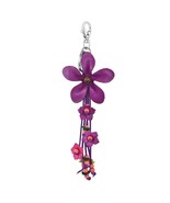 Hanging Purple Bouquet of Leather Flowers &amp; Wood Accented Keychain - £12.50 GBP