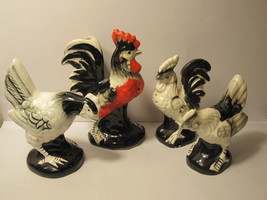 2 sets of vintage Rooster &amp; Hen Salt / Pepper Shakers - Japan Black &amp; White  - £19.64 GBP
