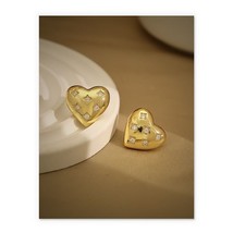 18K Gold Chunky Crystal Heart Stud Earrings, fashion, Unique, Stunning - £36.38 GBP