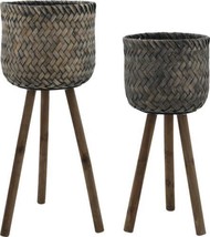 Planters Contemporary Brown Set 2 Pine Bamboo - £200.26 GBP