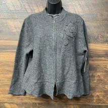 I.E. Sweater Women PXL Cardigan Wool Floral Applique Full Zip Long Sleev... - £24.20 GBP