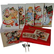 Vtg Anthropomorphic Kiddie Christmas Lace Up Cards Retro Kitschy 90s Does 50s - £19.34 GBP