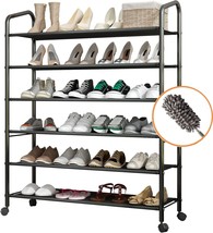 Tall 6-Tier Metal Shoe Rack,Non-Woven Fabric Shoe Shelf,Large Storage, Black - £58.29 GBP