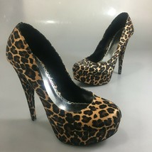 bebe 8 M Leopard Animal Print 1.25&quot; Platform 5.5&quot; Stiletto Heels Shoes - $43.61