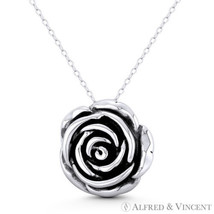 Rose Flower Love &amp; Romance Charm Oxidized 925 Sterling Silver 3D 21x22mm Pendant - £21.36 GBP+