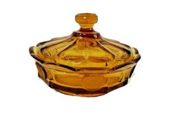 Vintage Fostoria Amber American Coin Dot w Lid Candy Dish - £23.70 GBP