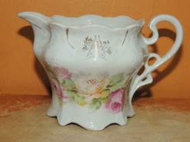 Porcelain Creamer marked Germany White Gold w Roses Victorian Style 19th... - $22.49