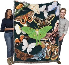 Moths Emerald Blanket - Gift Tapestry Throw Woven From Cotton - Made In The Usa - £57.71 GBP