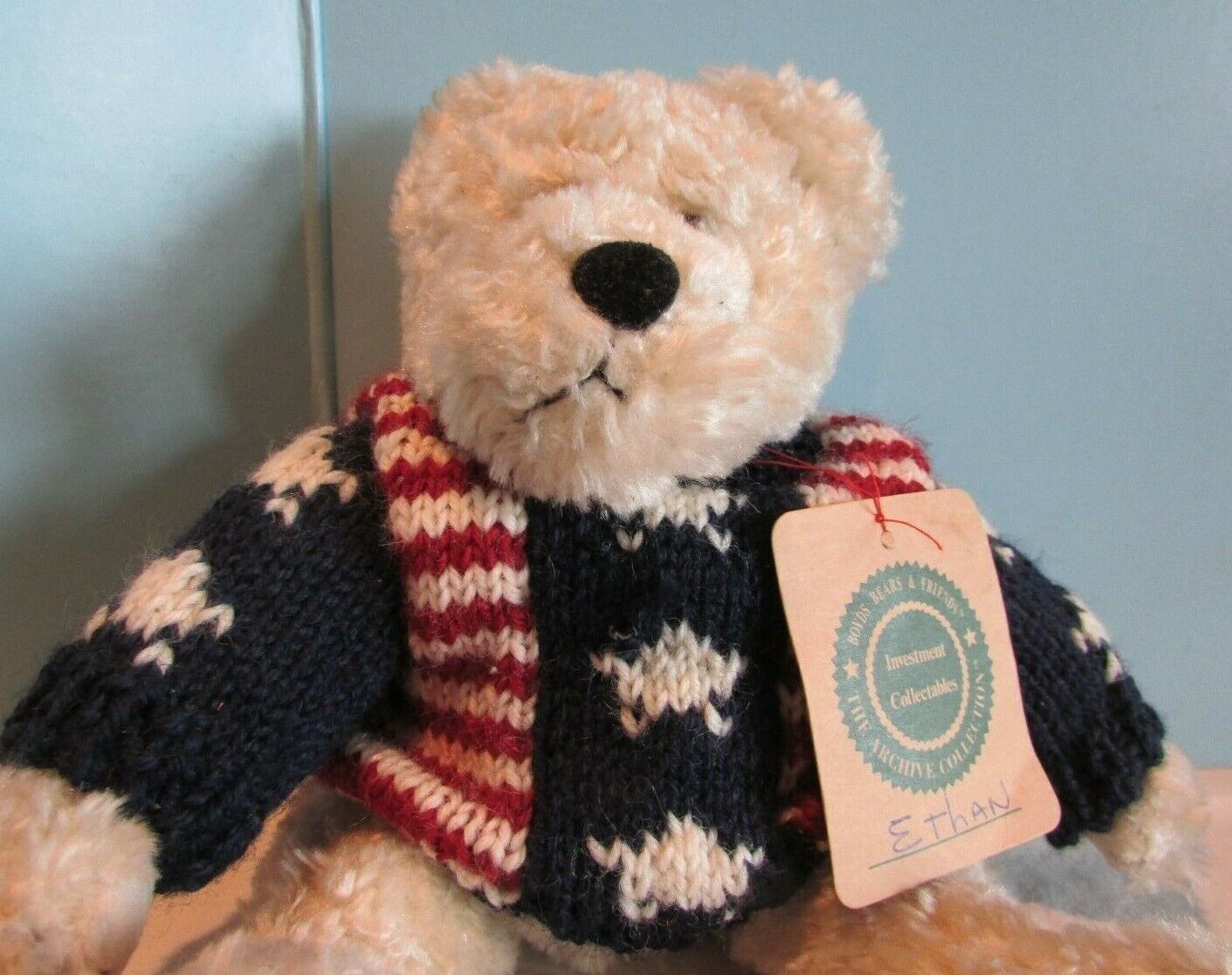 Vintage 10" BOYDS collection  Plush BEAR Stuffed Animal american sweater JOINTED - £11.69 GBP