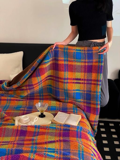 Vibrant Dopamine Checkerboard Oversized Throw Blanket - Cozy &amp; Soft - $210.86