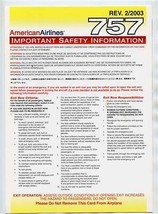 American Airlines Boeing 757 Passenger Safety Card Rev 2/2003 - $21.78
