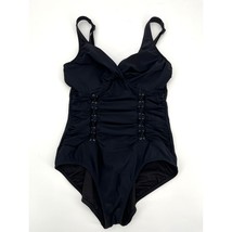 Profile by Gottex One Piece Swimsuit Sz 10 Black Ruched Lace Underwire - £19.29 GBP