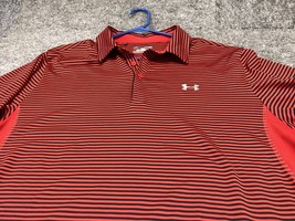 Under Amour Polo Shirt Mens X-Large Loose HeatGear ColdBlack Stripes Golf Tennis - £10.90 GBP