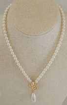 Vintage 16&quot; Faux Seed Pearl &amp; Rhinestones Necklace Costume Jewelry - £7.00 GBP