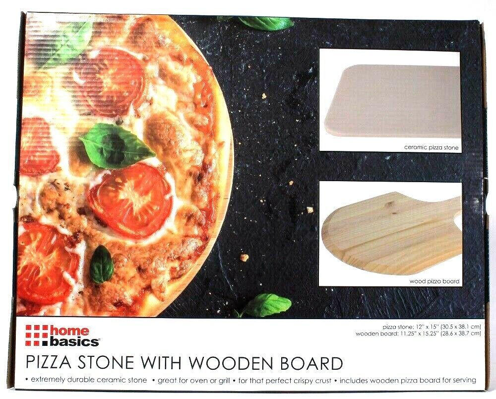 Home Basics 12&quot; X 15&quot; Extremely Durable Ceramic Pizza Stone With Wooden ... - $71.99