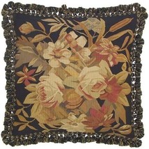 Aubusson Throw Pillow 22x22, Autumn Floral Red,Black Handwoven Fabric - $279.00