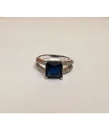 Blue Gem Crystal Ring Silver Colored Band Size 8-10 - £14.19 GBP