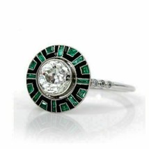 Vintage Emerald Ring Art Deco Engagement Ring 2 Ct Moissanite 14K White Gold - £194.67 GBP