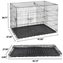 42" Folding Pet Cage Dog Crate Kennel Metal 2 Door With Tray Black - £82.08 GBP