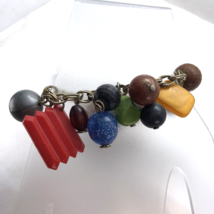 Vintage Charm Bracelet Plastic Coloful Beads Mod Geo Cha Cha Retro rocka... - £11.73 GBP