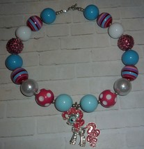 My Little Pony Inspired Enamel Pendant Chunky Bubble Gum Bead Necklace for Girls - £15.85 GBP