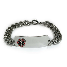 Medical Alert ID Bracelet with Raised emblem and wide chain. Free medical Card! - £23.91 GBP