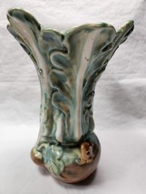 Vintage Art Pottery Majolica Radish Turnip Vase with Cute Frog - $22.44