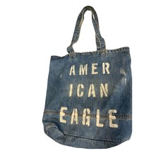 American Eagle Outfitters Jean Denim Tote Bag Purse 15 in Blue Spellout ... - $20.78