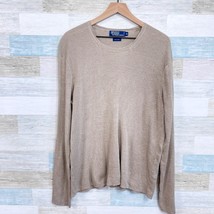 POLO Ralph Lauren Vintage 100% Linen Ribbed Sweater Tan Lightweight Mens XL - £46.59 GBP