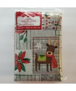 Country Christmas Homespun Patch Vinyl Tablecloth 60 x 102 Gray Red Holi... - $31.44 CAD
