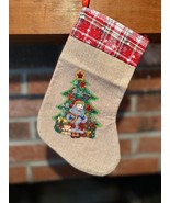 Embroidered Christmas Stocking, Christmas Stocking with Beaded Tree and ... - $26.05 CAD