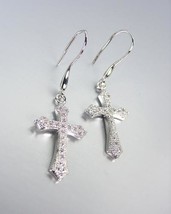 CLASSIC 18kt White Gold Plated Micro Pave CZ Crystals Cross Petite Earrings - £17.53 GBP