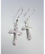 CLASSIC 18kt White Gold Plated Micro Pave CZ Crystals Cross Petite Earrings - £17.68 GBP